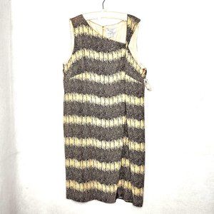 Adrianna Papell Woman Snake Print 100% Silk Sheath Dress Brown Beige